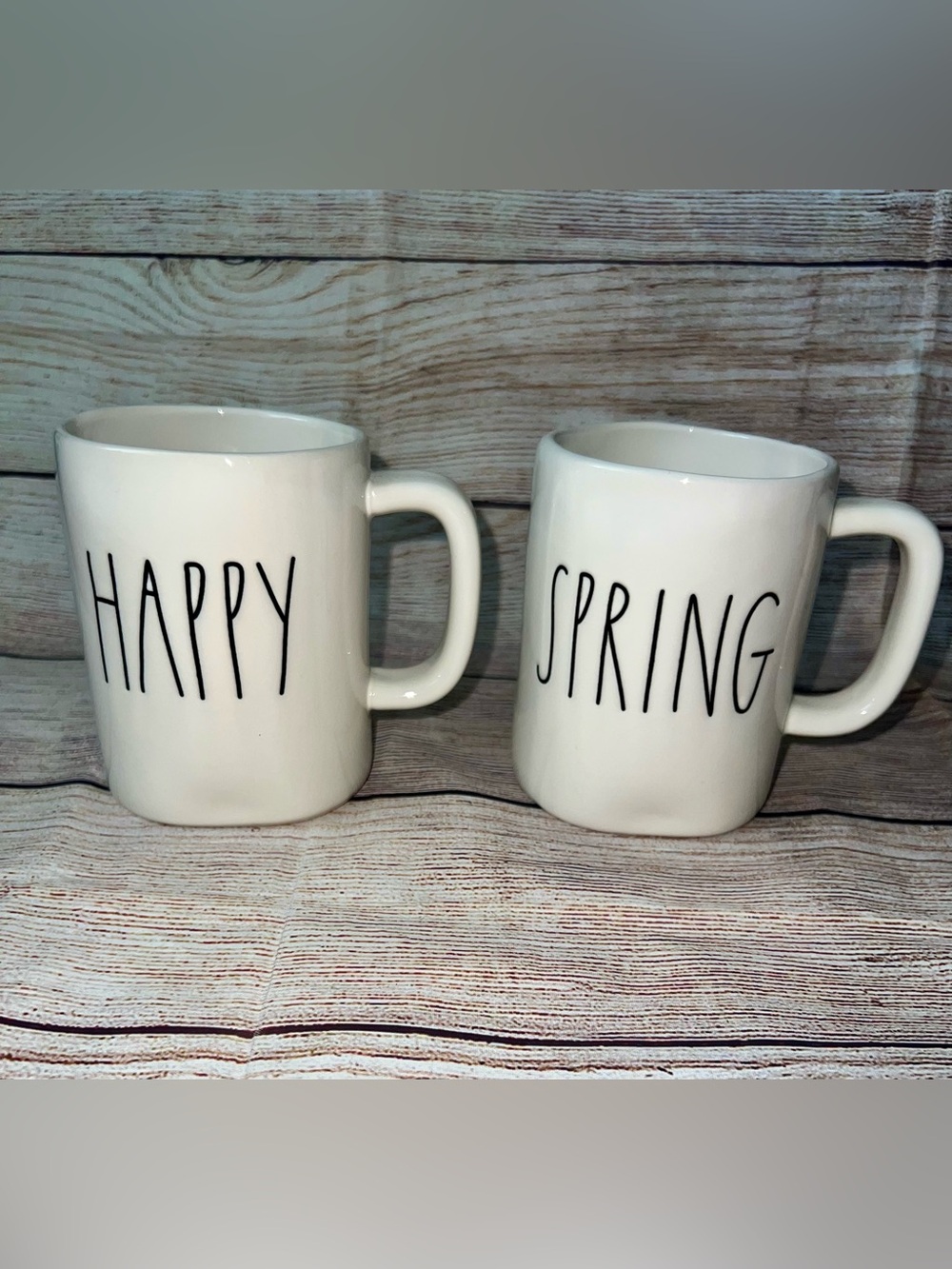 Rae Dunn White "Happy Spring" Ceramic Mug Set